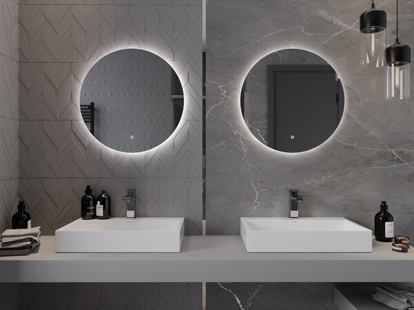 Mexen Erg, okrúhle LED podsvietené kúpeľňové zrkadlo 60 cm, 6000K, vykurovacia podložka proti zahmlievaniu, 9823-060-060-611-00