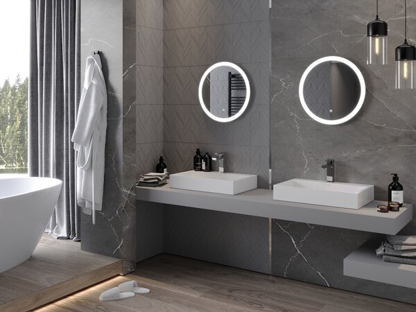 Mexen Oro, okrúhle LED podsvietené kúpeľňové zrkadlo 50 cm, 6000K, vykurovacia podložka proti zahmlievaniu, 9824-050-050-611-00