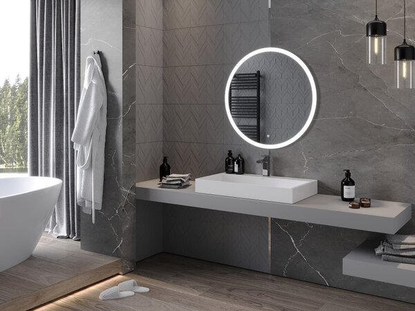 Mexen Oro, okrúhle LED podsvietené kúpeľňové zrkadlo 80 cm, 6000K, vykurovacia podložka proti zahmlievaniu, 9824-080-080-611-00