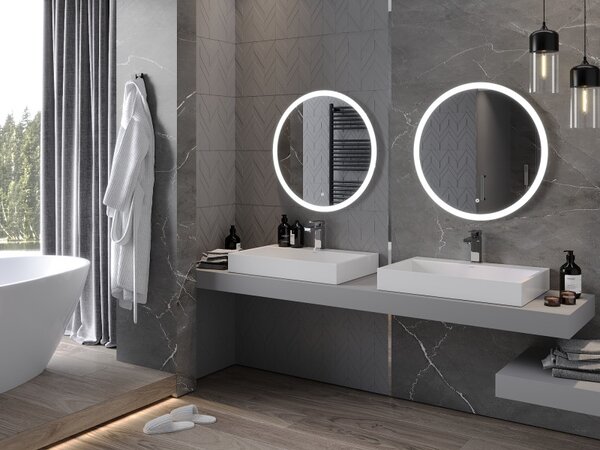 Mexen Oro, okrúhle LED podsvietené kúpeľňové zrkadlo 70 cm, 6000K, vykurovacia podložka proti zahmlievaniu, 9824-070-070-611-00