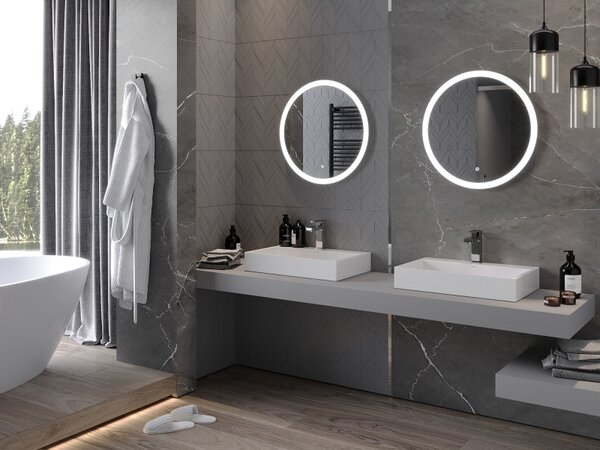 Mexen Oro, okrúhle LED podsvietené kúpeľňové zrkadlo 60 cm, 6000K, vykurovacia podložka proti zahmlievaniu, 9824-060-060-611-00
