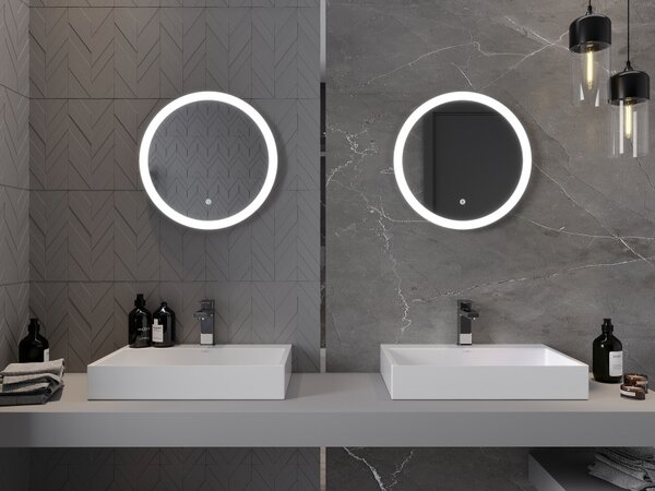 Mexen Oro, okrúhle LED podsvietené kúpeľňové zrkadlo 50 cm, 6000K, vykurovacia podložka proti zahmlievaniu, 9824-050-050-611-00