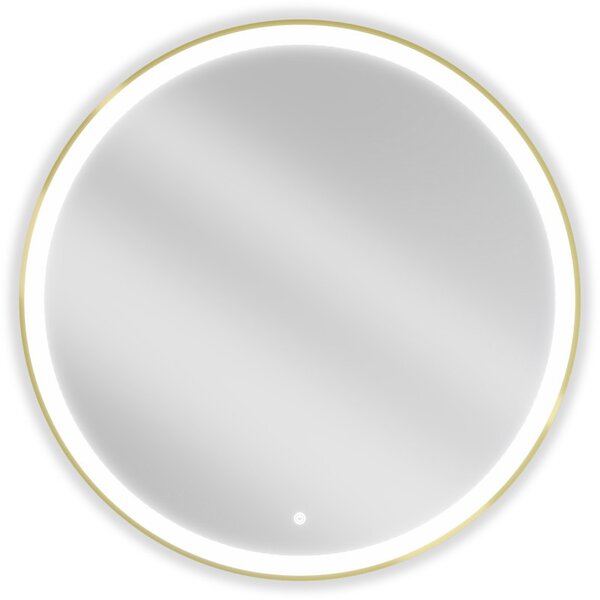 Mexen Esso, okrúhle LED podsvietené kúpeľňové zrkadlo 90 cm, 6000K, vykurovacia podložka proti zahmlievaniu, zlatý rám, 9825-090-090-611-50