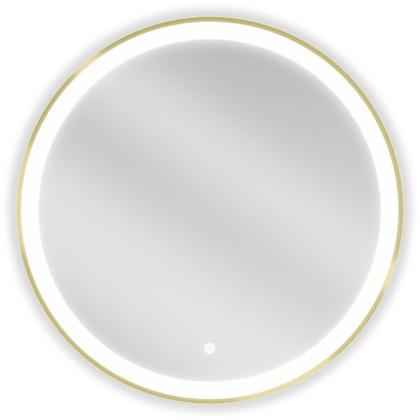 Mexen Esso, okrúhle LED podsvietené kúpeľňové zrkadlo 70 cm, 6000K, vykurovacia podložka proti zahmlievaniu, zlatý rám, 9825-070-070-611-50