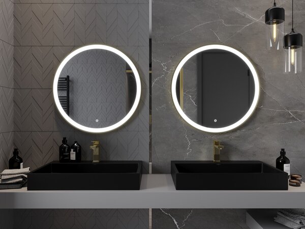 Mexen Esso, okrúhle LED podsvietené kúpeľňové zrkadlo 70 cm, 6000K, vykurovacia podložka proti zahmlievaniu, zlatý rám, 9825-070-070-611-50
