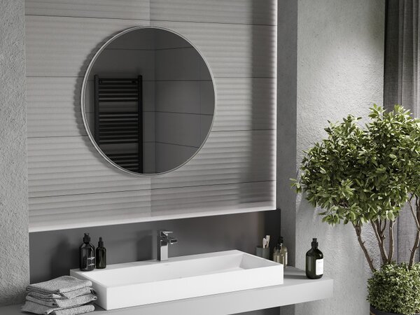 Mexen Loft, okrúhle kúpeľňové zrkadlo 80 cm, farba rámu brúsená oceľ, 9850-080-080-000-10
