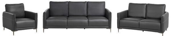 6-miestna sedacia súprava čierne látkové čalúnenie s kovovými nohami minimalistický mid-century modern štýl obývacia izba