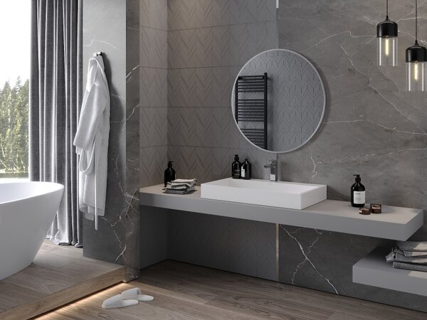 Mexen Loft, okrúhle kúpeľňové zrkadlo 80 cm, farba rámu brúsená oceľ, 9850-080-080-000-10