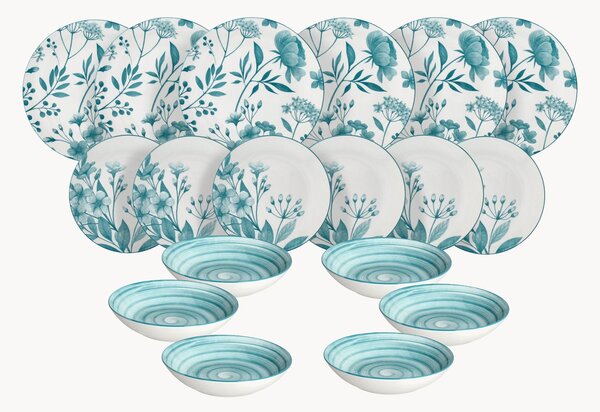 Porcelánová súprava riadu Madison Coralie Teal, 6 osôb, 18 ks