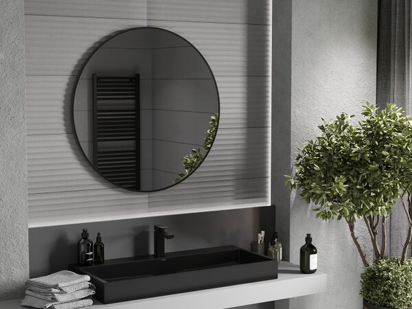 Mexen Loft, okrúhle kúpeľňové zrkadlo 90 cm, farba rámu čierna matná, 9850-090-090-000-70