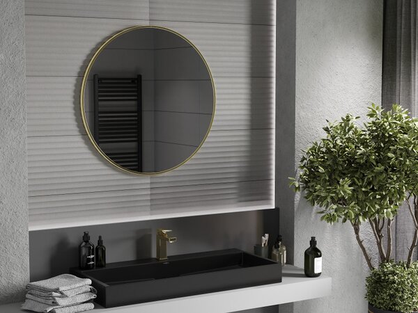 Mexen Loft, okrúhle kúpeľňové zrkadlo 80 cm, farba rámu zlatá lesklá, 9850-080-080-000-50