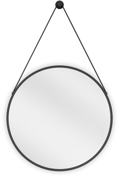 Mexen String, okrúhle kúpeľňové zrkadlo na pásiku 50 cm, farba rámu čierna matná, 9854-050-050-000-70