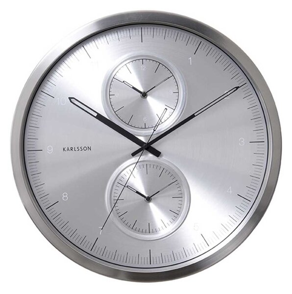 KARLSSON Nástenné hodiny Multiple Time – strieborné ∅ 50 cm