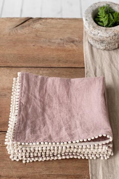 Magic Linen Ľanové prestieranie s Pom Pom Trim 46x46