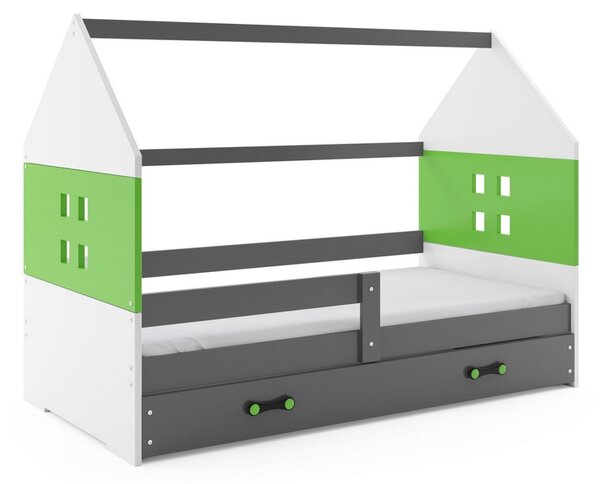 Detská posteľ DOMI P1 COLOR + matrac + rošt ZADARMO, 80x160, grafit, zelená