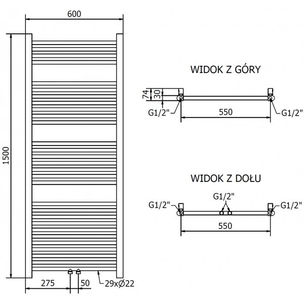 Mexen Mars, vykurovacie teleso 1500x600 mm, 575 W, zlatá lesklá, W110-1500-600-00-50