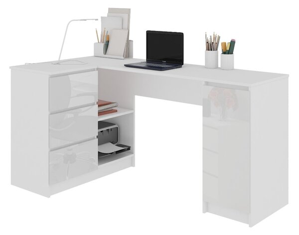 Písací stôl KORDA B20, 155x77x85/48,5, biela/biela lesk, ľavá