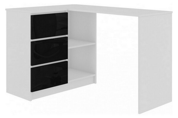 Písací stôl AKORD B16 3SZ, 124,5x77x50, biela/čierna lesk, ľavá