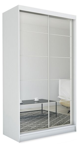 Skriňa s posuvnými dverami a zrkadlom FLORES, biela, 150x216x61