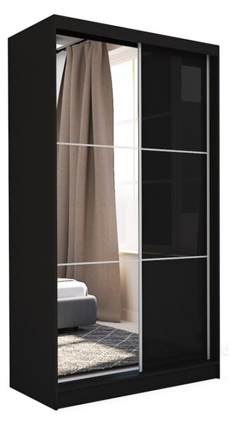 Skriňa s posuvnými dverami a zrkadlom VIVIANA, čierna, 150x216x61
