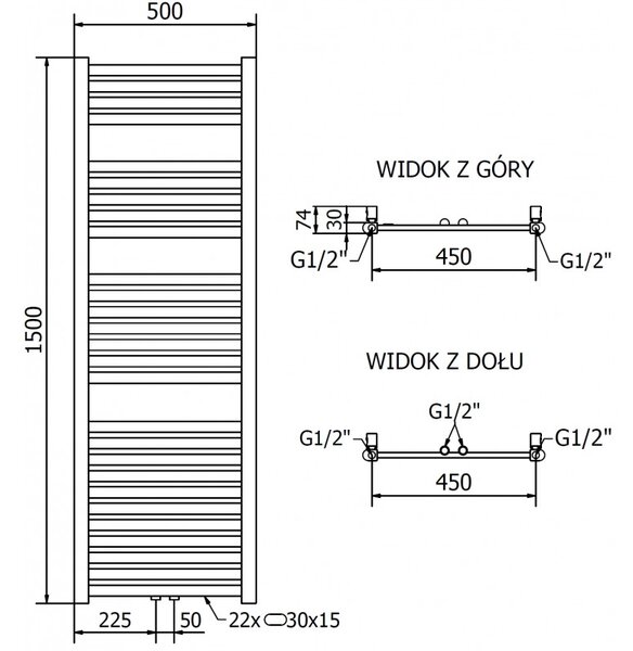 Mexen Hades, elektrické vykurovacie teleso 1500 x 500 mm, 600 W, zlatá lesklá, W104-1500-500-2600-50