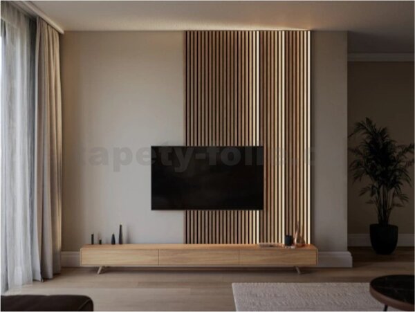 Akustické 3D lamely LED Dub Saragossa na filcovom podklade 270 × 30 cm – 7 lamiel (bez zdroja), IMPOL TRADE
