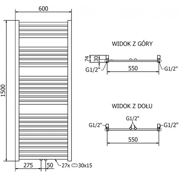 Mexen Hades, vykurovacie teleso 1500x600 mm, 641 W, zlatá lesklá, W104-1500-600-00-50