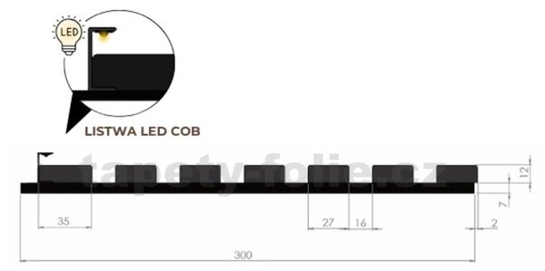 Akustické 3D lamely LED Dub Saragossa na filcovom podklade 270 × 30 cm – 7 lamiel (bez zdroja), IMPOL TRADE