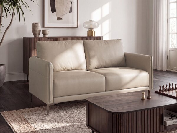 2-miestna pohovka sivobéžové látkové čalúnenie s kovovými nohami minimalistický mid-century modern štýl obývacia izba