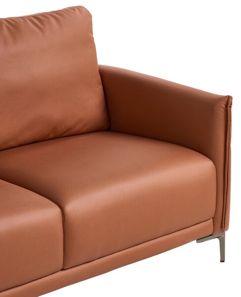 2-miestna pohovka zlatohnedé látkové čalúnenie s kovovými nohami minimalistický mid-century modern štýl obývacia izba