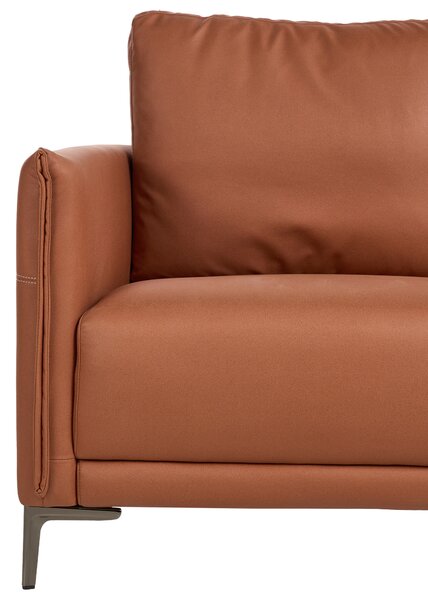 2-miestna pohovka zlatohnedé látkové čalúnenie s kovovými nohami minimalistický mid-century modern štýl obývacia izba