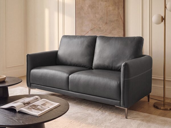 2-miestna pohovka čierne látkové čalúnenie s kovovými nohami minimalistický mid-century modern štýl obývacia izba