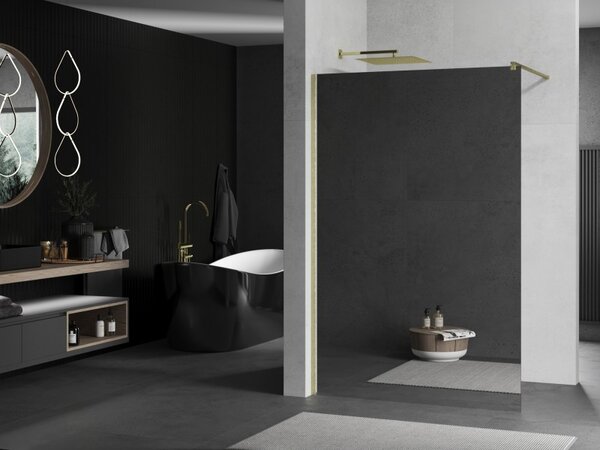 Mexen Kioto, sprchová zástena Walk-In 70 x 200 cm, 8mm sklo vzor zrkadlo, zlatý matný profil, 800-070-101-55-50