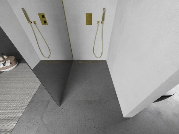 Mexen Kioto, sprchová zástena Walk-In 70 x 200 cm, 8mm sklo vzor zrkadlo, zlatý matný profil, 800-070-101-55-50