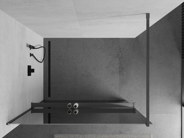 Mexen Kioto+, sprchová zástena Walk-In s poličkou a vešiakom 70 x 200 cm, 8mm sklo vzor zrkadlo, grafitový profil, 800-070-121-66-50