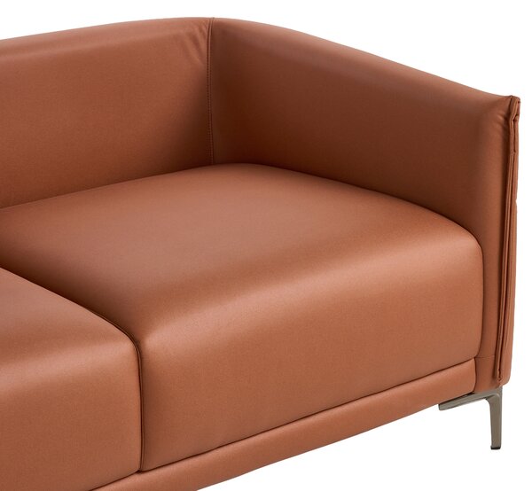 3-miestna pohovka zlatohnedé látkové čalúnenie s kovovými nohami minimalistický mid-century modern štýl obývacia izba