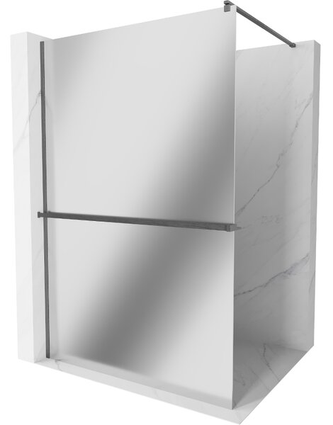 Mexen Kioto+, sprchová zástena Walk-In s poličkou a vešiakom 70 x 200 cm, 8mm sklo vzor zrkadlo, grafitový profil, 800-070-121-66-50