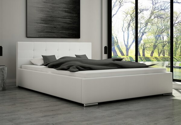 Čalúnená posteľ DEL, 160x200, biela ekokoža