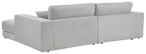 Rohová pohovka 3-miestna svetlosivá čalúnená ľavý roh bočné opierky extra vankúše minimalistický moderný štýl
