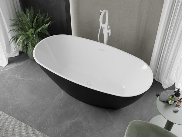 Mexen Eris, voľne stojaca vaňa 155 x 80 cm, biela-čierna, biely prepad, 53441558075-20
