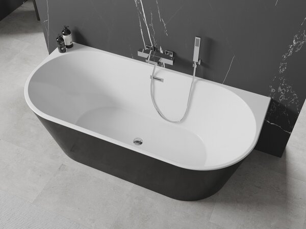 Mexen Oval, voľne stojaca nástenná vaňa 140 x 75 cm, biela-čierna, chrómový prepad, 52671407575-01