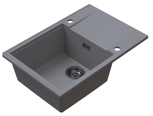 Sink Quality Sink55, kuchynský granitový drez 680x460x215 mm + grafitový sifón, šedá, SKQ-SINK.D.1KDO.XB
