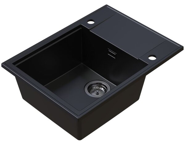 Sink Quality Sink55, kuchynský granitový drez 620x460x215 mm + grafitový sifón, čierna, SKQ-SINK.C.1KKO.XB