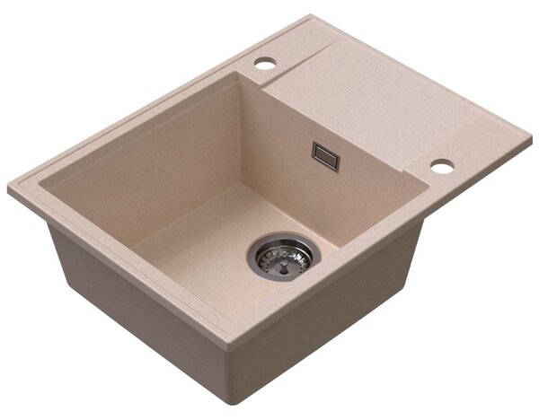 Sink Quality Sink55, kuchynský granitový drez 620x460x215 mm + grafitový sifón, béžová, SKQ-SINK.P.1KKO.XB