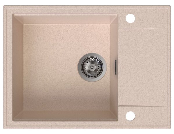 Sink Quality Sink55, kuchynský granitový drez 620x460x215 mm + grafitový sifón, béžová, SKQ-SINK.P.1KKO.XB