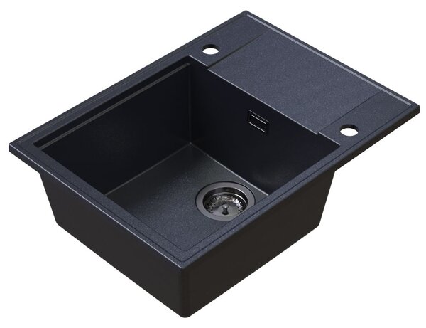 Sink Quality Sink55, kuchynský granitový drez 620x460x215 mm + grafitový sifón, čierna škvrnitá, SKQ-SINK.B.1KKO.XB
