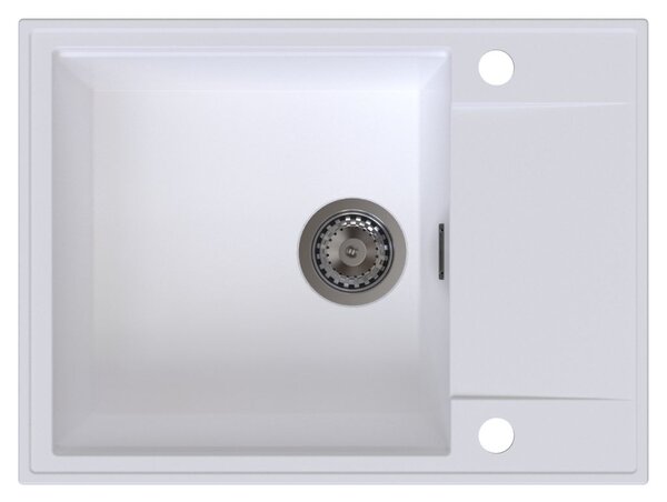 Sink Quality Sink55, kuchynský granitový drez 620x460x215 mm + grafitový sifón, biela, SKQ-SINK.W.1KKO.XB