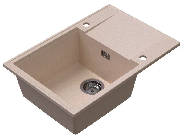 Sink Quality Sink55, kuchynský granitový drez 680x460x215 mm + grafitový sifón, béžová, SKQ-SINK.P.1KDO.XB