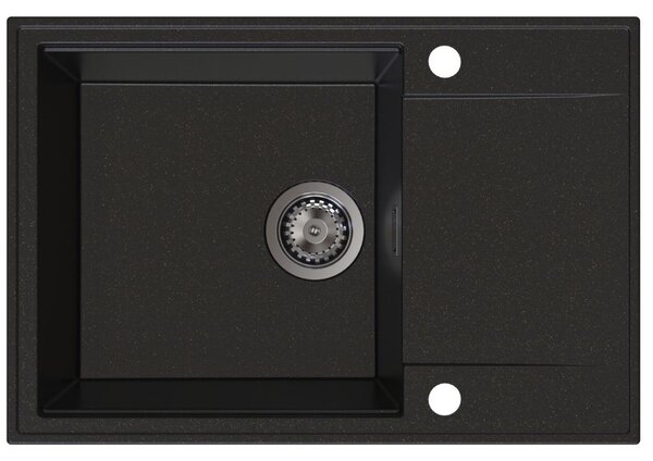Sink Quality Sink55, kuchynský granitový drez 680x460x215 mm + grafitový sifón, čierna so zlatými bodmi, SKQ-SINK.L.1KDO.XB