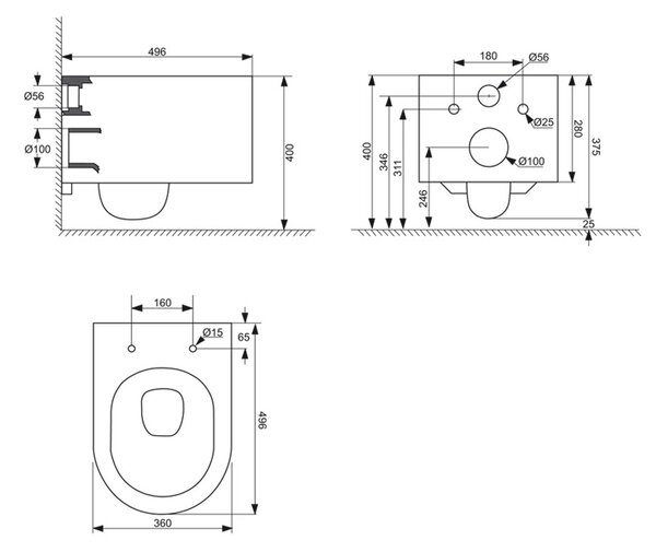 Mereo Mereo, WC závesné kapotované, RIMLESS, 495x360x370, keramické, vr. sedátka CSS115SN, MER-VSD84S2